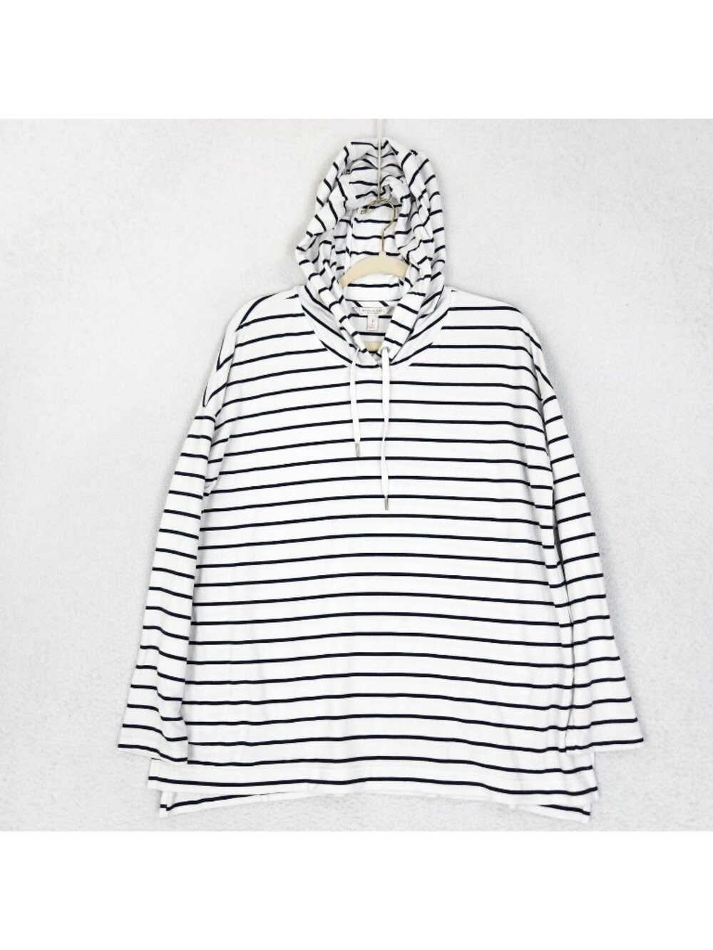 Banana Republic Sweater Womens Large White Blac Striped Terry Lightweight Hoodie
